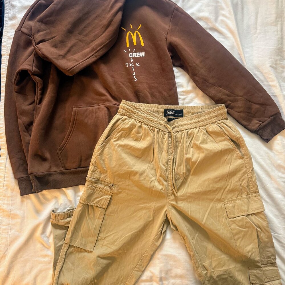 Brown Hoodie and Khaki Joggers